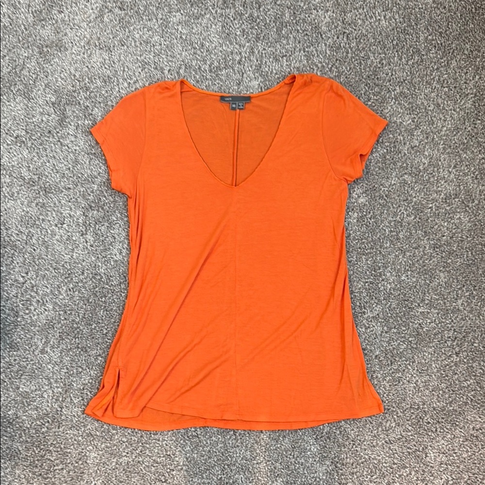 Vince Women's Orange V-Neck Top - Size XS